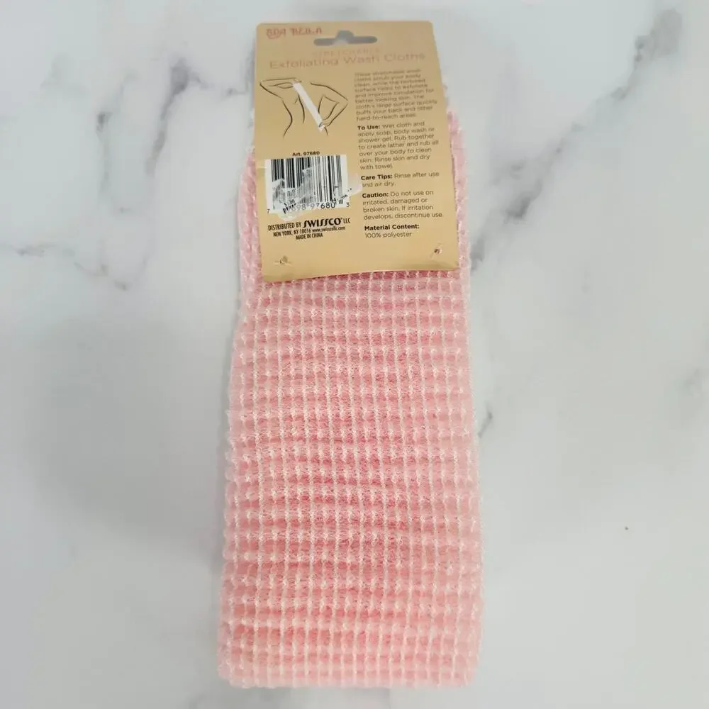 Spa Bella NWT Stretch Exfoliating Wash Cloths 2 Pack Pink White Body Scrubber
